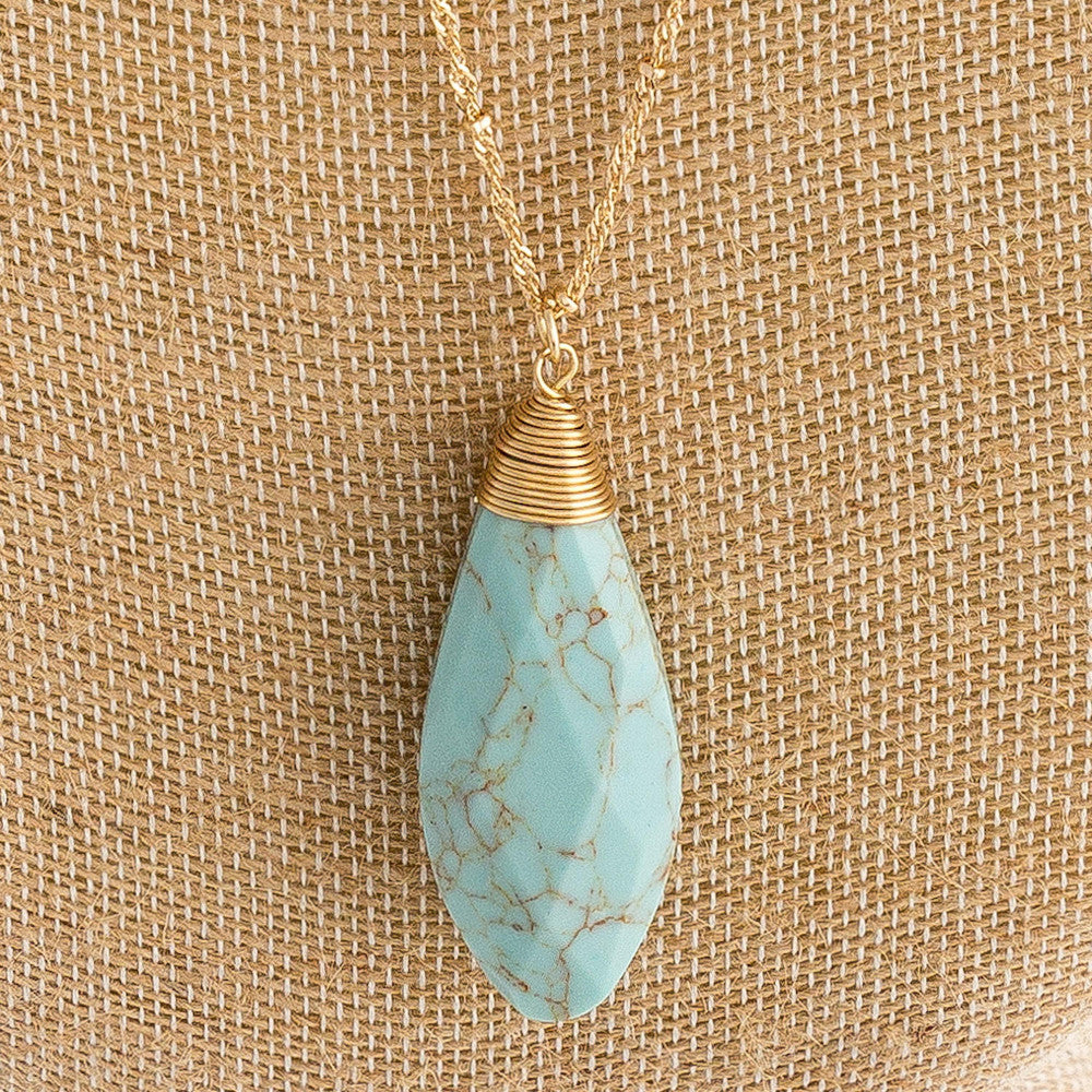Chain Necklace with Turquoise Inspired Pendant - Lily And Ann Online Boutique