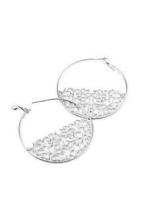 Riah Fashion Silver Bottom Filigree Hoop Earrings - Lily And Ann Online Boutique