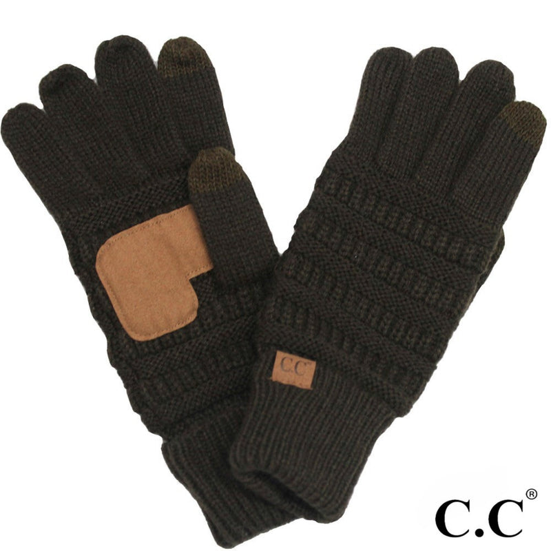Brown Solid Ribbed Smart Touch Gloves.