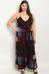 Burgundy and Blue Print Plus Size Jumpsuit - Lily And Ann Online Boutique