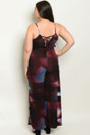 Burgundy and Blue Print Plus Size Jumpsuit - Lily And Ann Online Boutique