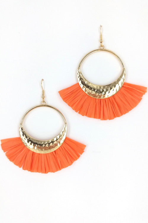 Lucy Loo Orange Raffia Fashion Earrings - Lily And Ann Online Boutique