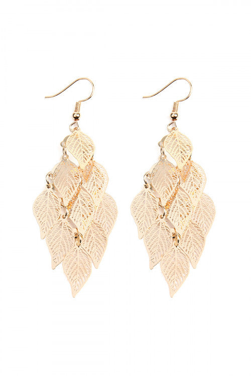 Riah Fashion Gold Dangling Filigree Leaf Earrings - Lily And Ann Online Boutique