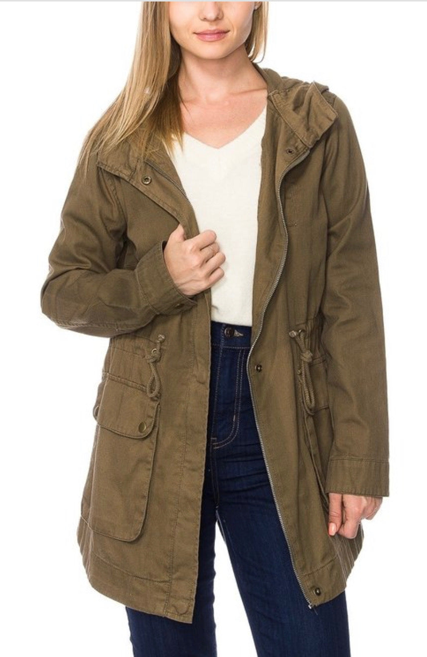 Olive Hooded Cargo Jacket - Lily And Ann Online Boutique
