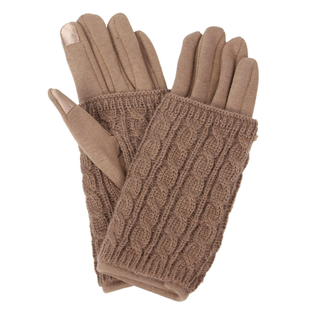 Taupe Layered Cable Knit Smart Touch Gloves