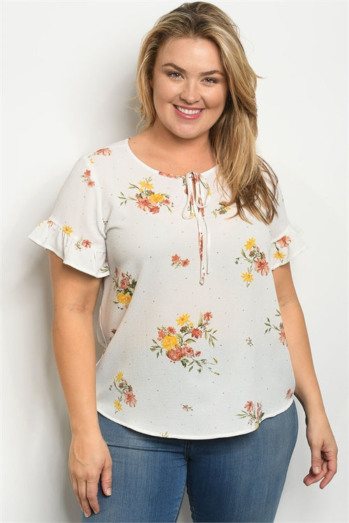 White Floral Print Plus Size Top - Lily And Ann Online Boutique