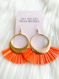 Lucy Loo Orange Raffia Fashion Earrings - Lily And Ann Online Boutique
