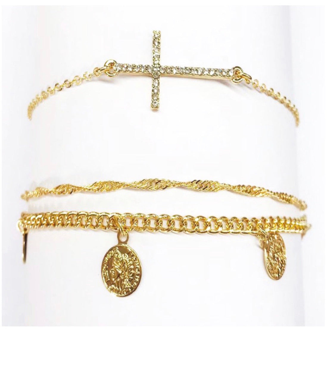 Coin and Cross Dainty Layer Anklet - Lily And Ann Online Boutique