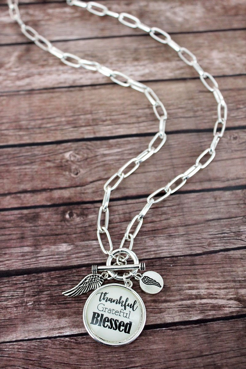 Thankful, Grateful, Blessed Bubble Charm Pendant Necklace - Lily And Ann Online Boutique