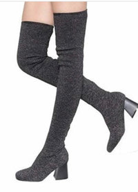Black Over the Knee Stretchy Sock Boot - Lily And Ann Online Boutique