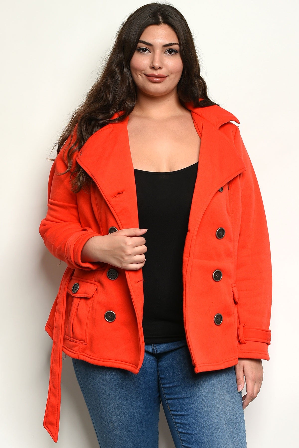 Plus Size Red Front Belted Jacket - Lily And Ann Online Boutique