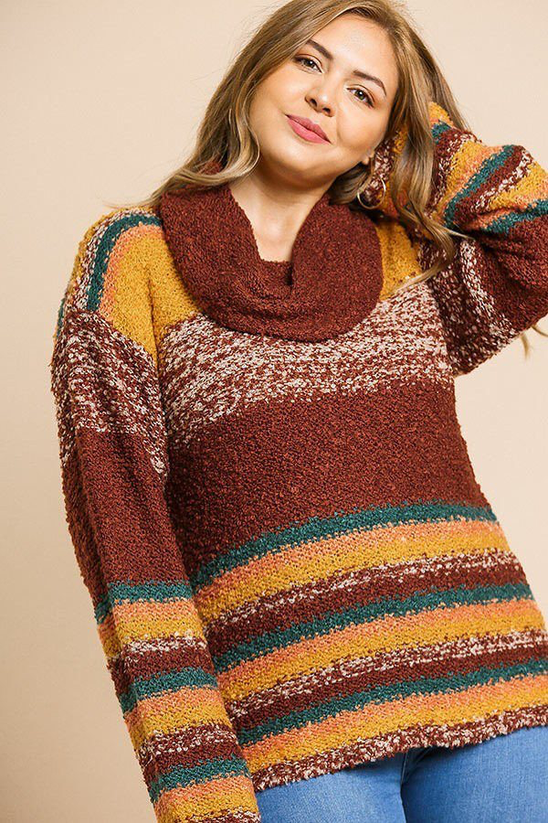 Multicolor Striped Fuzzy Sleeve Pullover