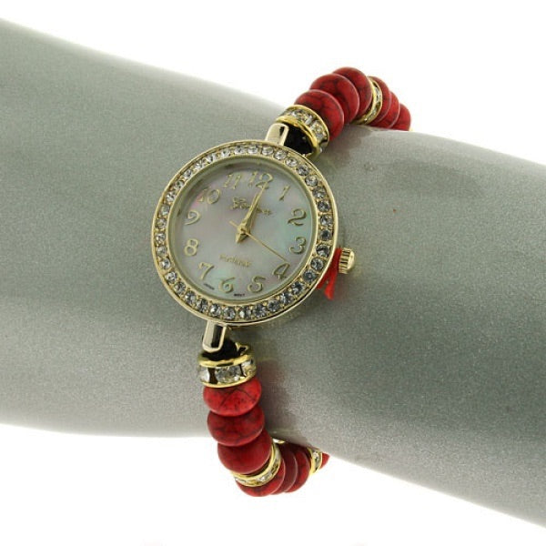 Red and Gold Adjustable Bead Watch - Lily And Ann Online Boutique